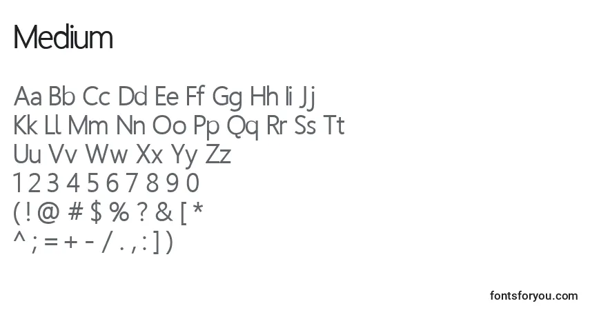 Schriftart Medium – Alphabet, Zahlen, spezielle Symbole