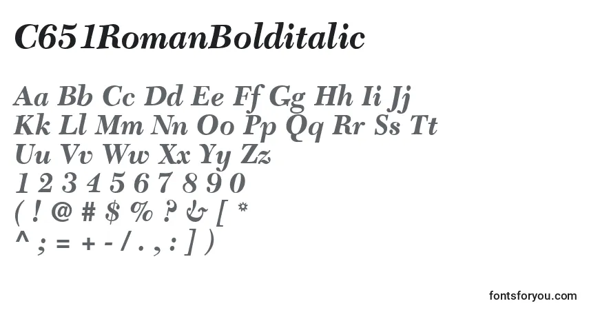 Шрифт C651RomanBolditalic – алфавит, цифры, специальные символы