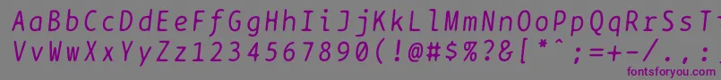 フォントBptypewriteitalics – 紫色のフォント、灰色の背景