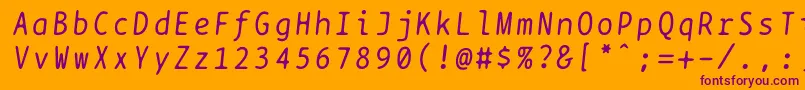 Bptypewriteitalics-fontti – violetit fontit oranssilla taustalla