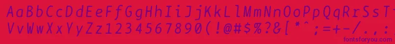 Fonte Bptypewriteitalics – fontes roxas em um fundo vermelho