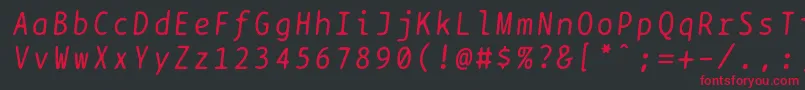 フォントBptypewriteitalics – 黒い背景に赤い文字