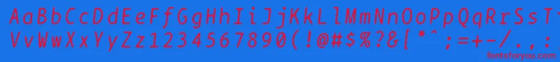 フォントBptypewriteitalics – 赤い文字の青い背景