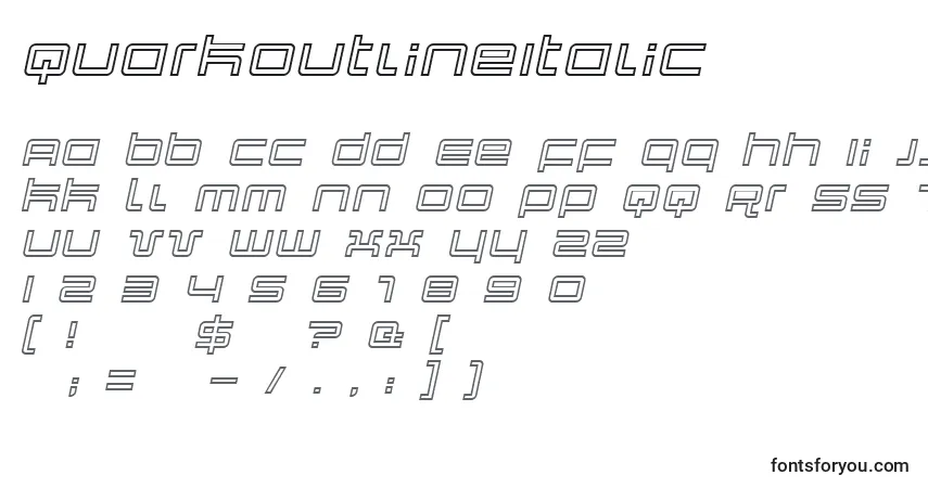Schriftart QuarkOutlineItalic – Alphabet, Zahlen, spezielle Symbole