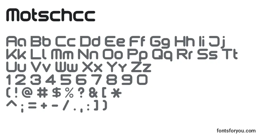 Czcionka Motschcc – alfabet, cyfry, specjalne znaki