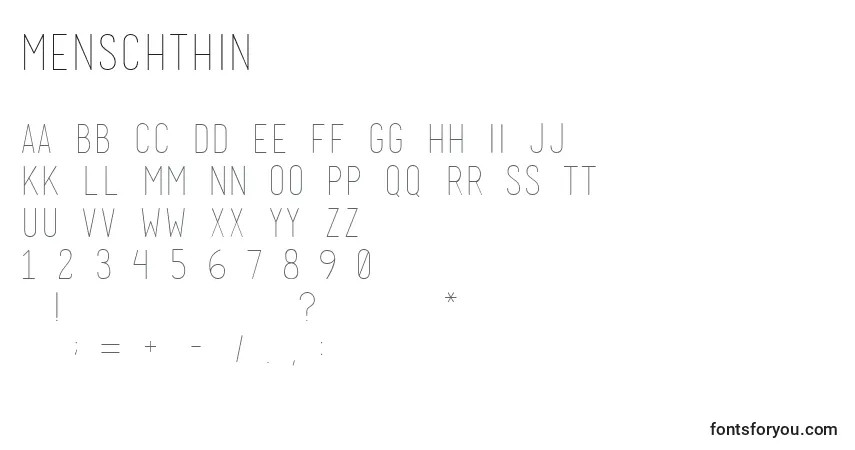 Schriftart MenschThin – Alphabet, Zahlen, spezielle Symbole