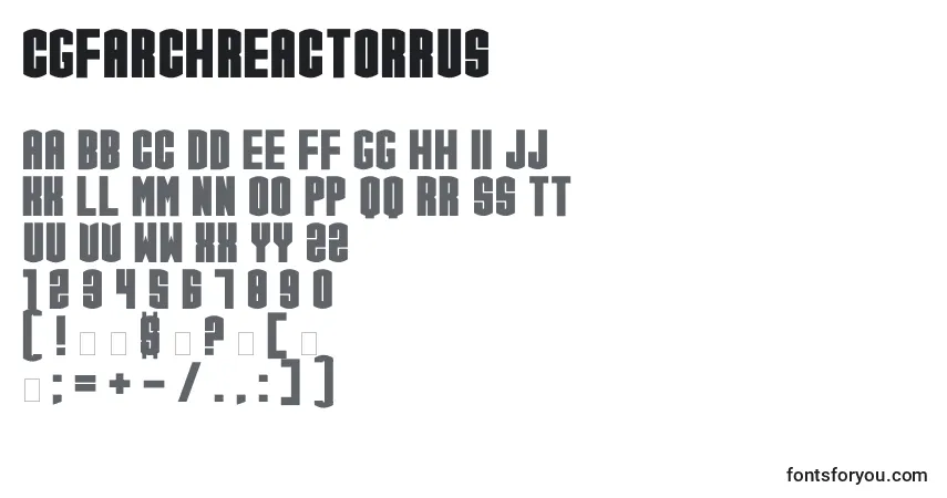 Czcionka CgfArchReactorrus – alfabet, cyfry, specjalne znaki