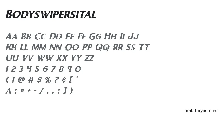 Schriftart Bodyswipersital – Alphabet, Zahlen, spezielle Symbole