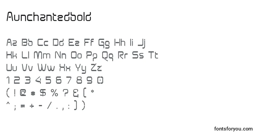 A fonte Aunchantedbold – alfabeto, números, caracteres especiais