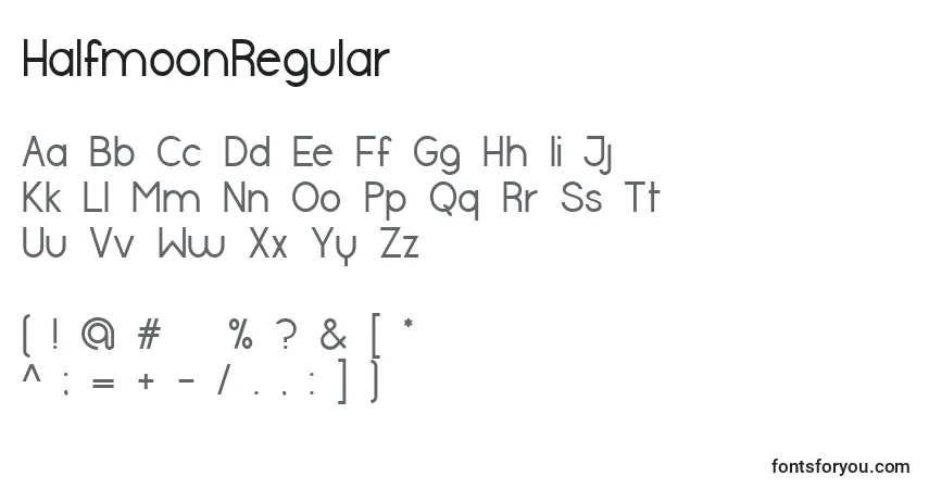 A fonte HalfmoonRegular – alfabeto, números, caracteres especiais