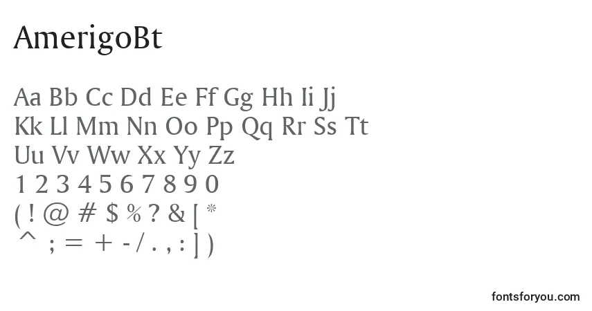 Czcionka AmerigoBt – alfabet, cyfry, specjalne znaki