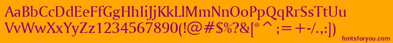 AmerigoBt-Schriftart – Violette Schriften auf orangefarbenem Hintergrund