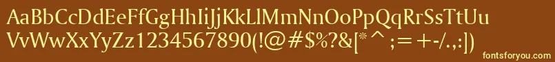 AmerigoBt-Schriftart – Gelbe Schriften auf braunem Hintergrund