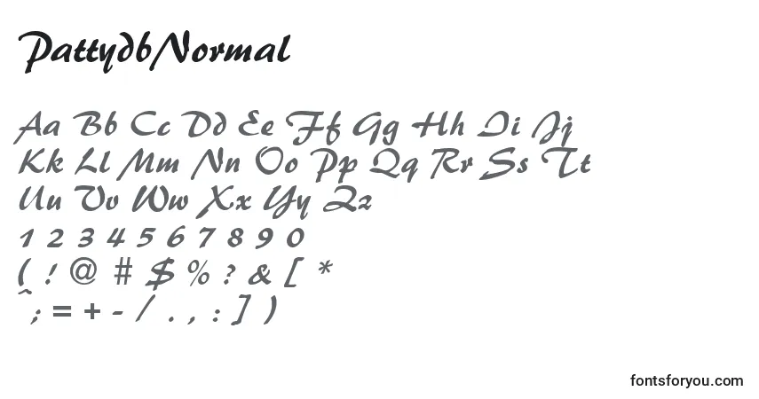 Czcionka PattydbNormal – alfabet, cyfry, specjalne znaki