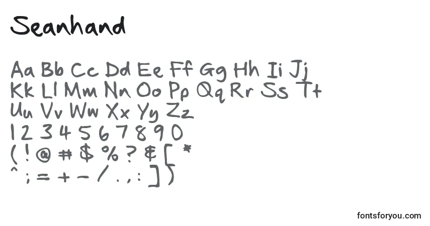 Czcionka Seanhand – alfabet, cyfry, specjalne znaki