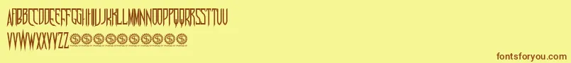 フォントNosferotica – 茶色の文字が黄色の背景にあります。