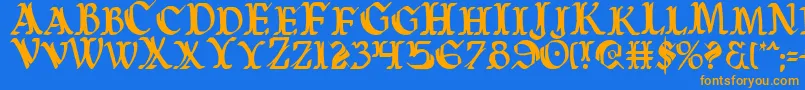 フォントWarasgardc – オレンジ色の文字が青い背景にあります。