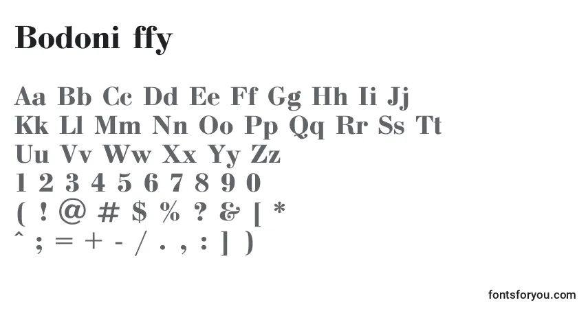 Schriftart Bodoni ffy – Alphabet, Zahlen, spezielle Symbole