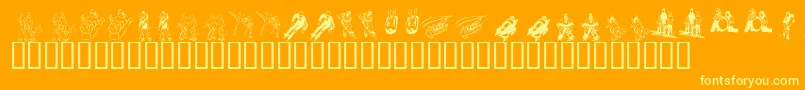 KrWinterSports-Schriftart – Gelbe Schriften auf orangefarbenem Hintergrund