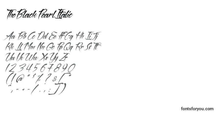 Шрифт TheBlackPearlItalic – алфавит, цифры, специальные символы