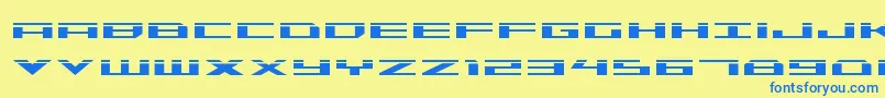 フォントTriremelaser – 青い文字が黄色の背景にあります。