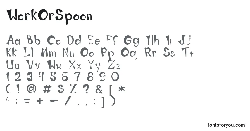 Czcionka WorkOrSpoon – alfabet, cyfry, specjalne znaki