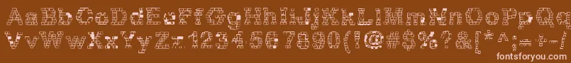 Weitere Informationen zur RhBrickhausProtoPlasm-Schriftart RhBrickhausProtoPlasm-Schriftart – Rosa Schriften auf braunem Hintergrund