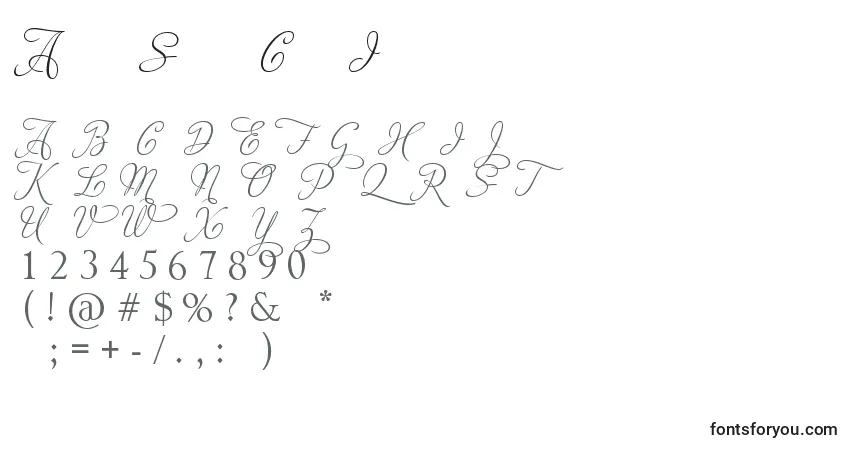 A fonte AdiosScriptCapsIii – alfabeto, números, caracteres especiais