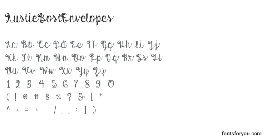 A fonte AustieBostEnvelopes – alfabeto, números, caracteres especiais