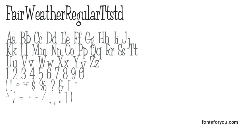 Czcionka FairWeatherRegularTtstd – alfabet, cyfry, specjalne znaki