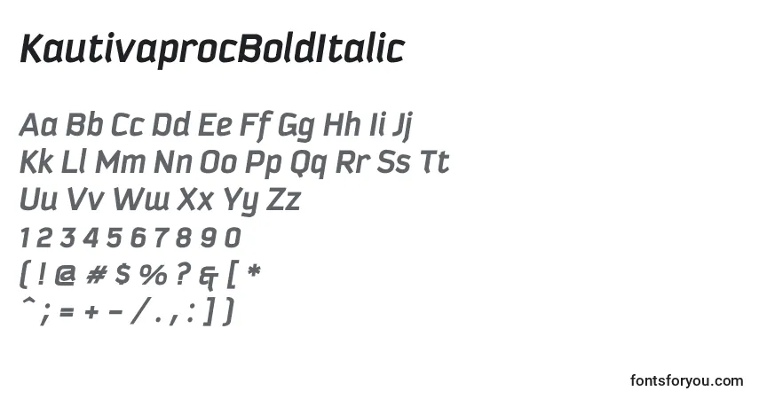 Czcionka KautivaprocBoldItalic – alfabet, cyfry, specjalne znaki