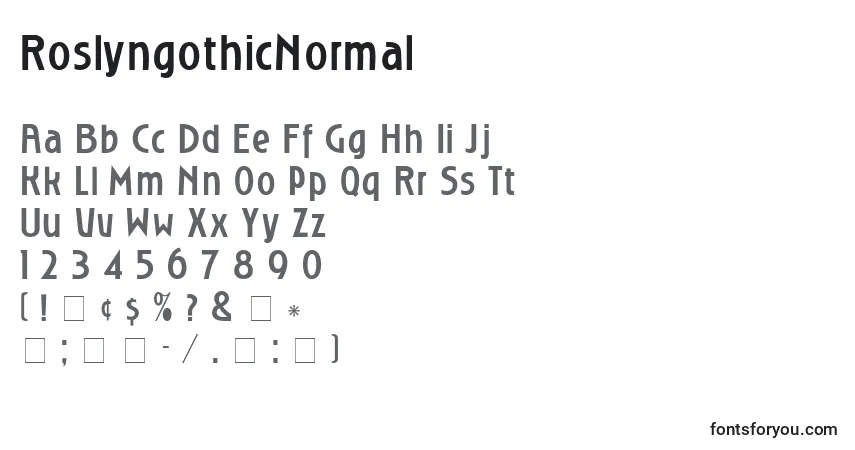 A fonte RoslyngothicNormal – alfabeto, números, caracteres especiais