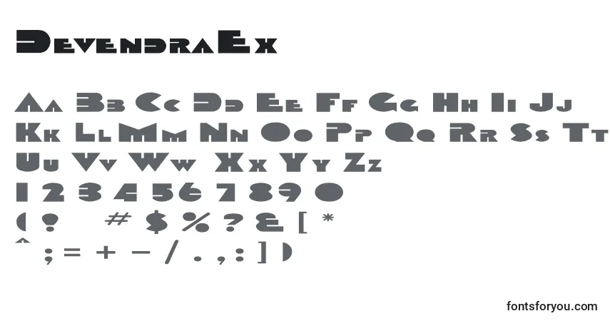 Fuente DevendraEx - alfabeto, números, caracteres especiales