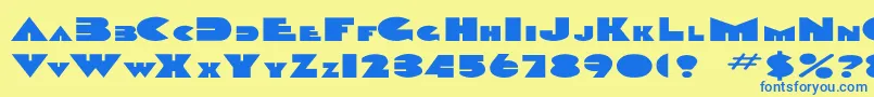 DevendraEx-Schriftart – Blaue Schriften auf gelbem Hintergrund