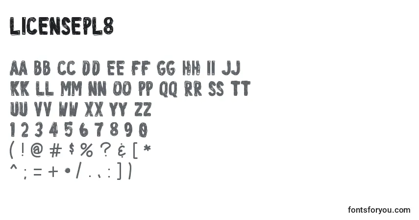 A fonte Licensepl8 – alfabeto, números, caracteres especiais