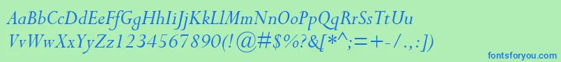 CompleatSsiItalic-Schriftart – Blaue Schriften auf grünem Hintergrund