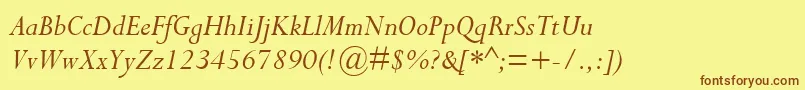 Fonte CompleatSsiItalic – fontes marrons em um fundo amarelo