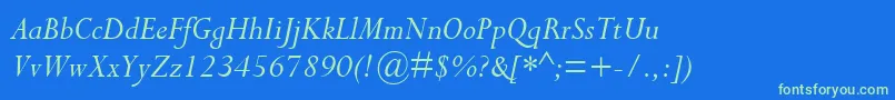 CompleatSsiItalic-Schriftart – Grüne Schriften auf blauem Hintergrund