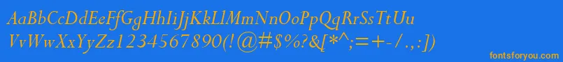 CompleatSsiItalic-Schriftart – Orangefarbene Schriften auf blauem Hintergrund