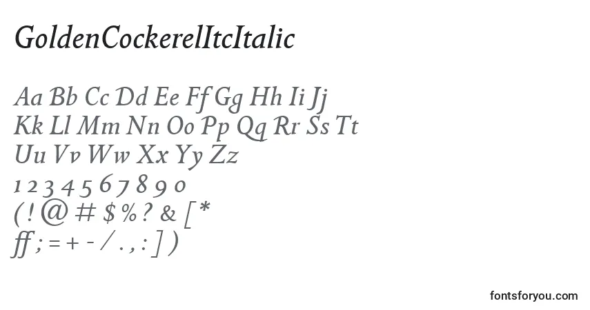 Czcionka GoldenCockerelItcItalic – alfabet, cyfry, specjalne znaki