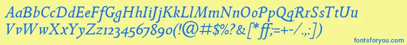 GoldenCockerelItcItalic Font – Blue Fonts on Yellow Background