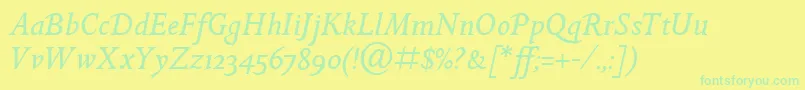 GoldenCockerelItcItalic-Schriftart – Grüne Schriften auf gelbem Hintergrund