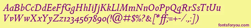 GoldenCockerelItcItalic Font – Purple Fonts on Yellow Background