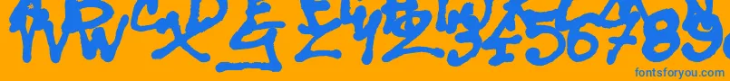 SisterSpray-Schriftart – Blaue Schriften auf orangefarbenem Hintergrund