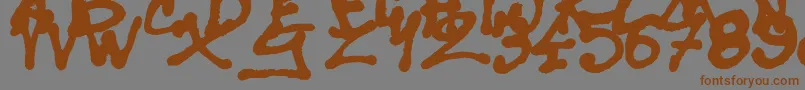 フォントSisterSpray – 茶色の文字が灰色の背景にあります。