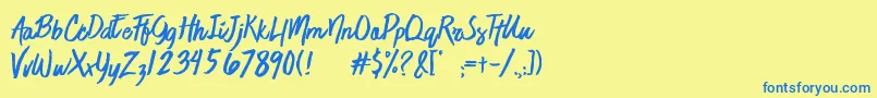フォントJaimeBlues – 青い文字が黄色の背景にあります。