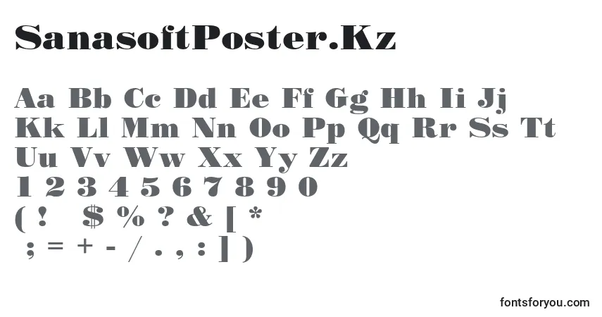 Fuente SanasoftPoster.Kz - alfabeto, números, caracteres especiales