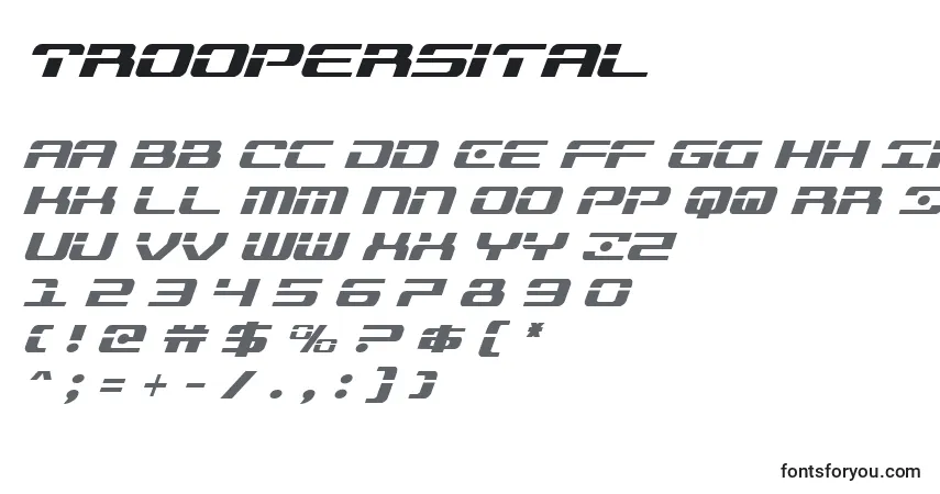 Schriftart Troopersital – Alphabet, Zahlen, spezielle Symbole