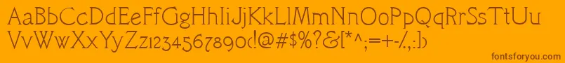 CacCamelot-Schriftart – Braune Schriften auf orangefarbenem Hintergrund