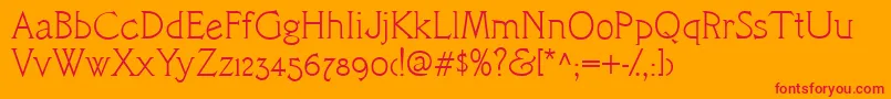 CacCamelot-Schriftart – Rote Schriften auf orangefarbenem Hintergrund